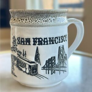 Vtg San Francisco Mug – Drip Glaze, Cable Car & Bridge Design